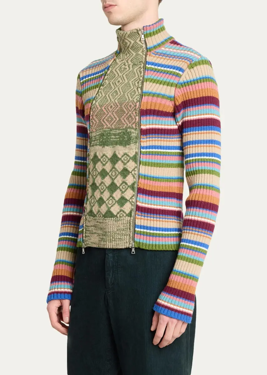 Dries Van Noten Striped Wool Rib-Knit Cardigan | Thumbnail 4 Dries Van Noten Striped Wool Rib-Knit Cardigan | Thumbnail 4