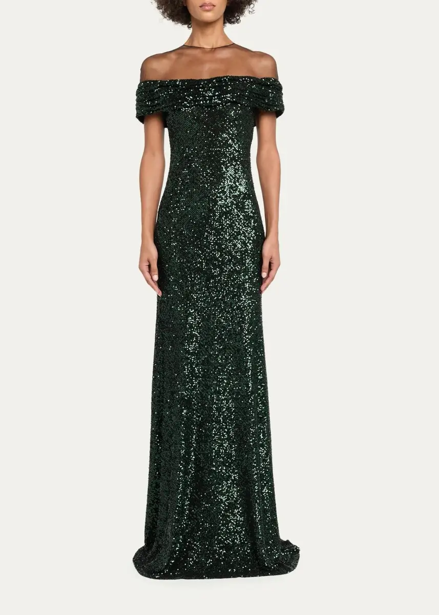 Naeem Khan Off-The-Shoulder Sequined Illusion Gown | Thumbnail 2 Naeem Khan Off-The-Shoulder Sequined Illusion Gown | Thumbnail 2