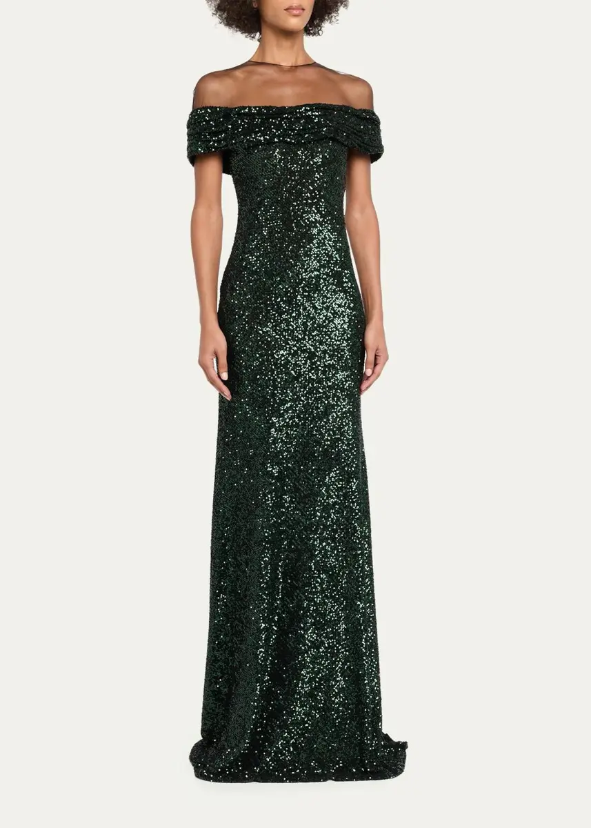 Naeem Khan Off-The-Shoulder Sequined Illusion Gown | Thumbnail 4 Naeem Khan Off-The-Shoulder Sequined Illusion Gown | Thumbnail 4