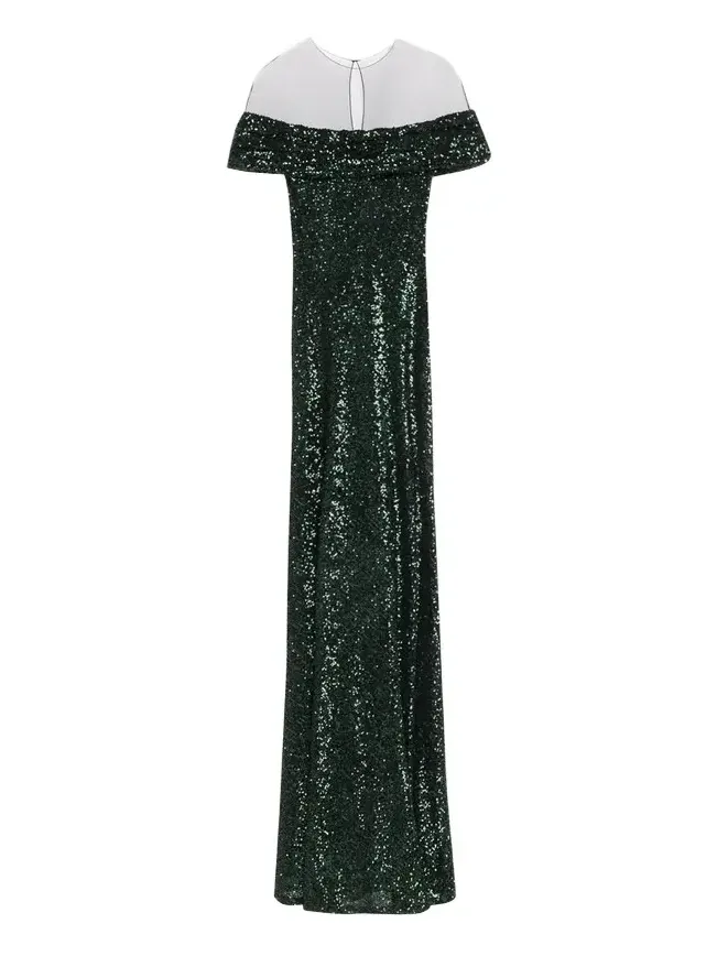 Off-The-Shoulder Sequined Illusion Gown