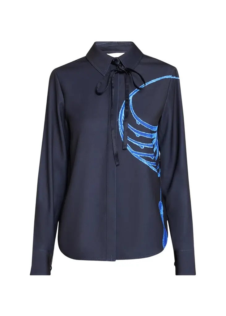 Jason Wu Collection Crepe Satin Tie-Neck Button-Down Shirt