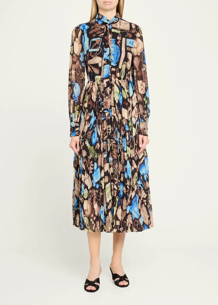 Jason Wu Collection Tie-Neck Pleated Chiffon Long-Sleeve Midi Dress | Thumbnail 2 Jason Wu Collection Tie-Neck Pleated Chiffon Long-Sleeve Midi Dress | Thumbnail 2