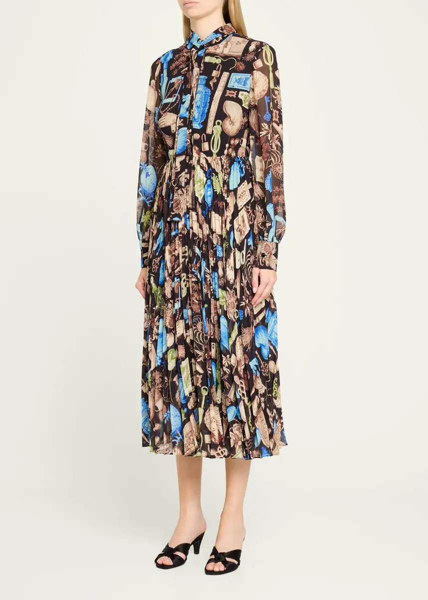 Jason Wu Collection Tie-Neck Pleated Chiffon Long-Sleeve Midi Dress | Thumbnail 4 Jason Wu Collection Tie-Neck Pleated Chiffon Long-Sleeve Midi Dress | Thumbnail 4