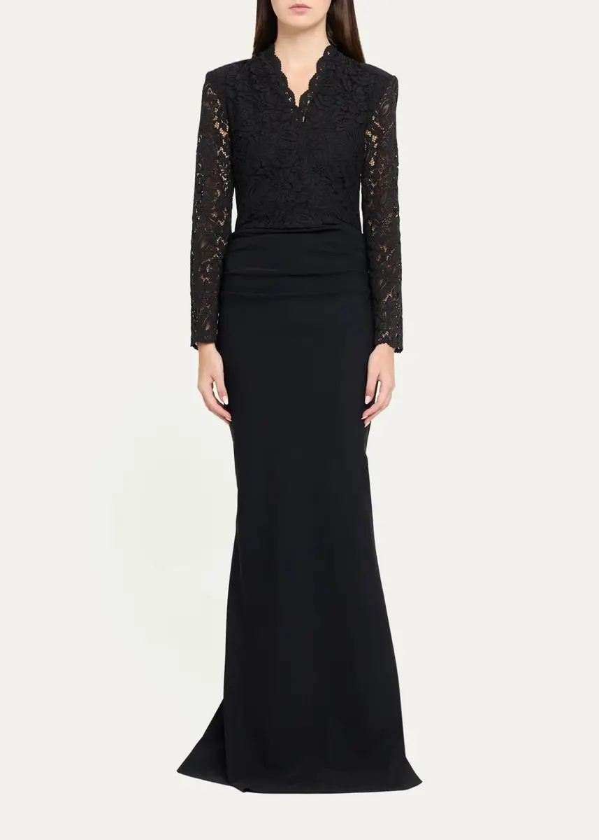 Chiara Boni La Petite Robe Tilia Lace Long-Sleeve Trumpet Gown | Thumbnail 2 Chiara Boni La Petite Robe Tilia Lace Long-Sleeve Trumpet Gown | Thumbnail 2