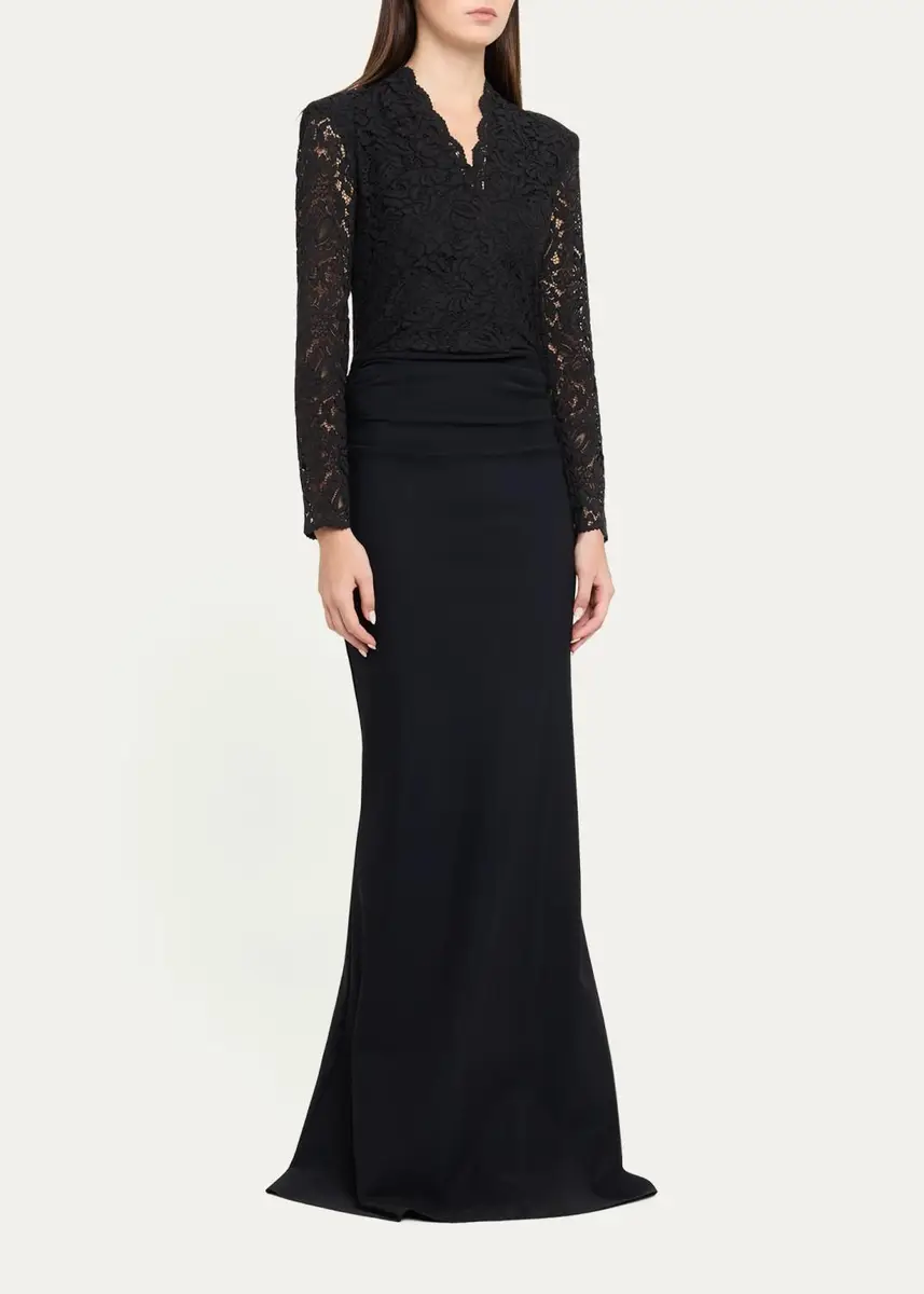 Chiara Boni La Petite Robe Tilia Lace Long-Sleeve Trumpet Gown | Thumbnail 4 Chiara Boni La Petite Robe Tilia Lace Long-Sleeve Trumpet Gown | Thumbnail 4