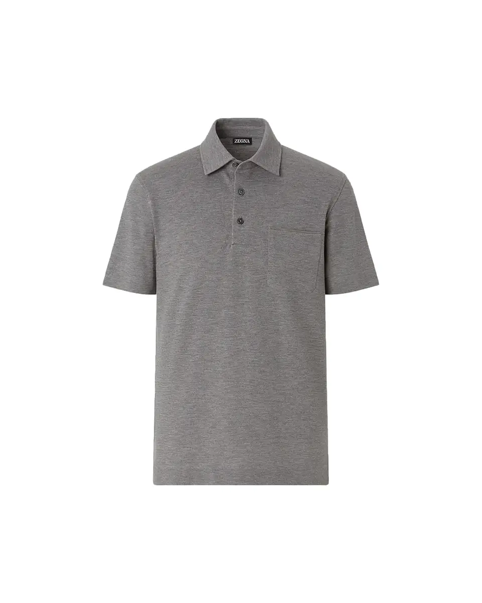 Zegna Men's Cotton Polo Shirt with Leather-Trim Pocket | Thumbnail 2 Zegna Men's Cotton Polo Shirt with Leather-Trim Pocket | Thumbnail 2