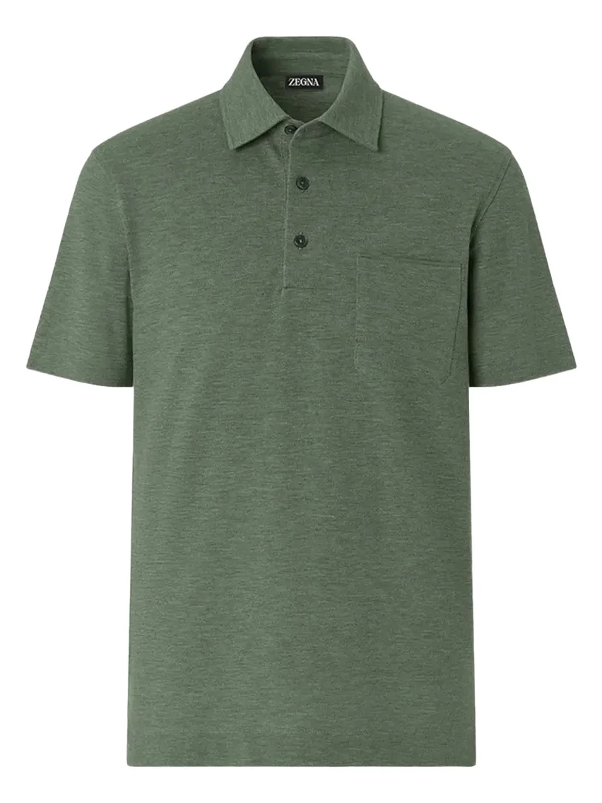 Men's Cotton Polo Shirt with Leather-Trim Pocket