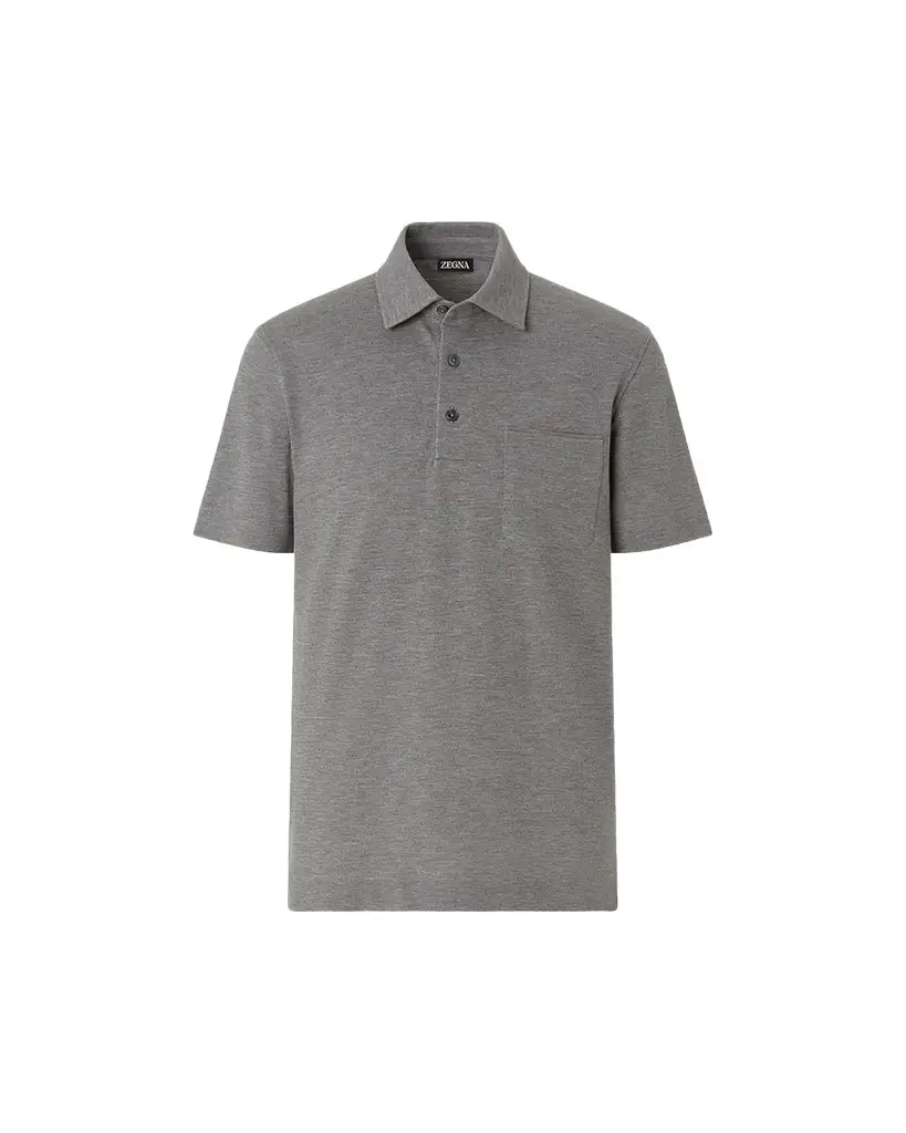 Zegna Men's Cotton Polo Shirt with Leather-Trim Pocket