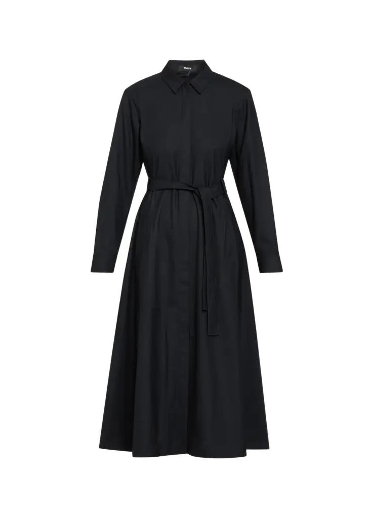 Theory Long-Sleeve Belted Midi Shirtdress
