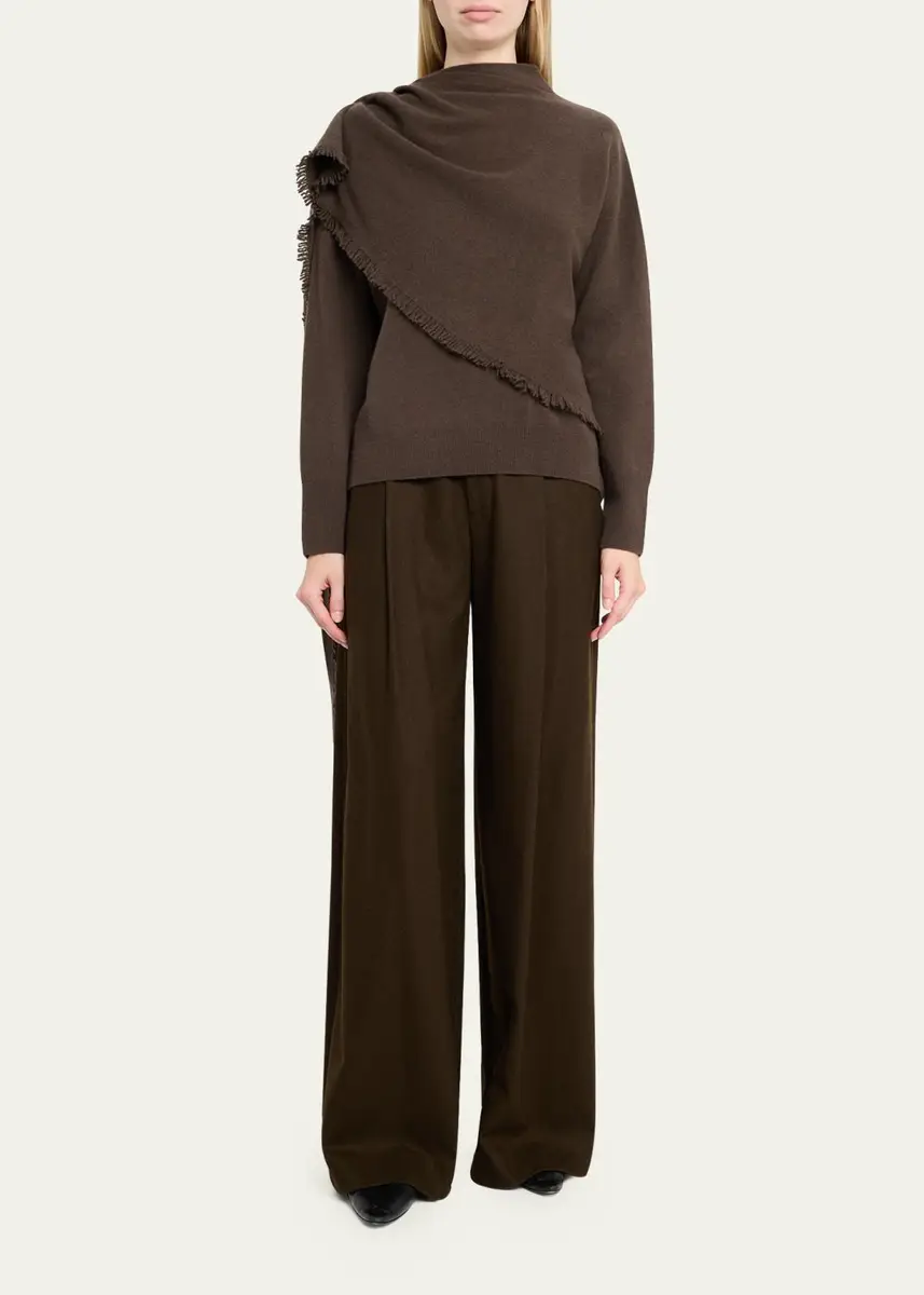 Vince Draped-Shawl Fringed Wool-Cashmere Sweater | Thumbnail 2