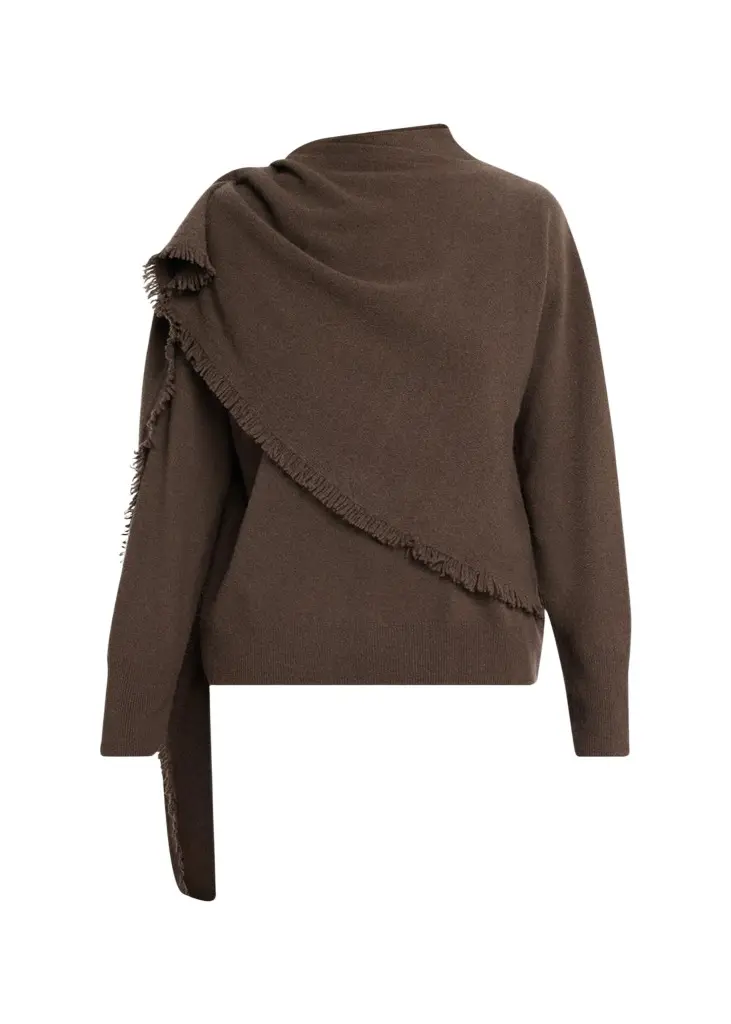 Vince Draped-Shawl Fringed Wool-Cashmere Sweater