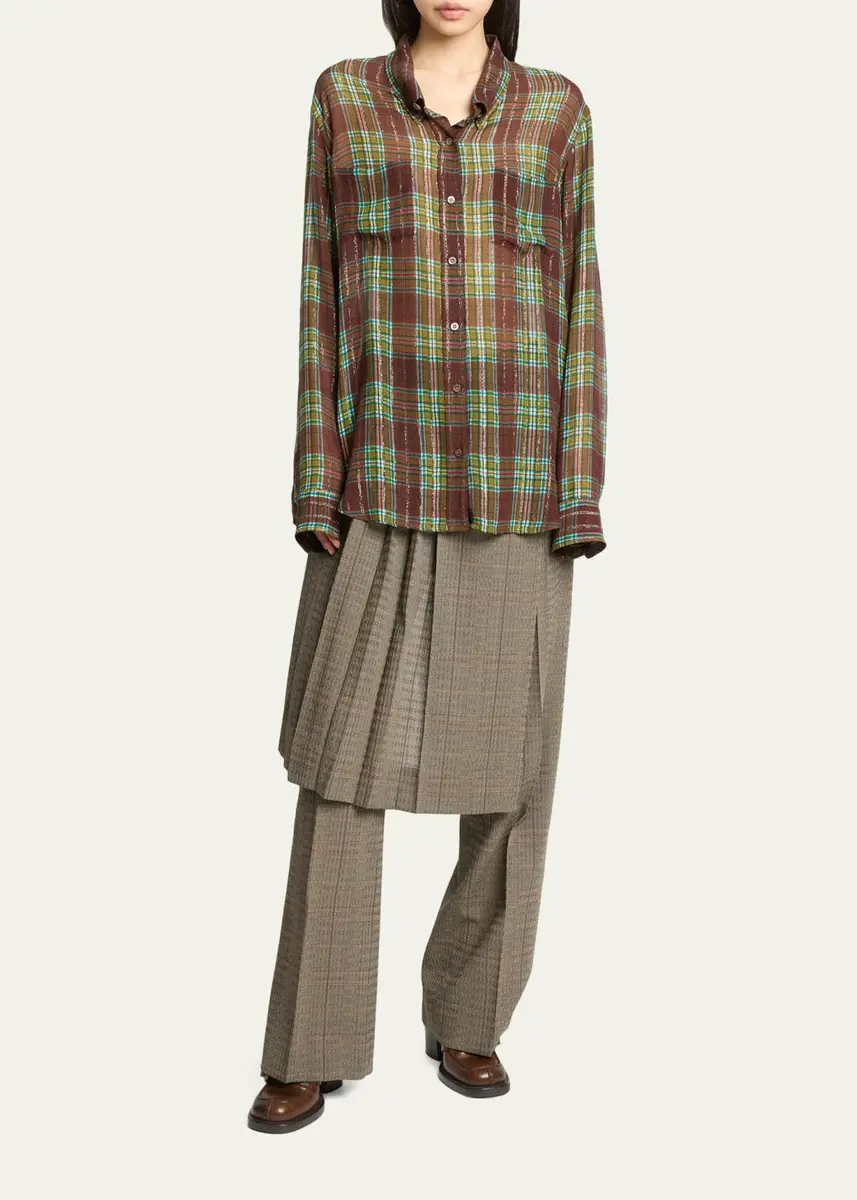 Dries Van Noten Plaid Silk-Blend Button-Front Shirt | Thumbnail 2