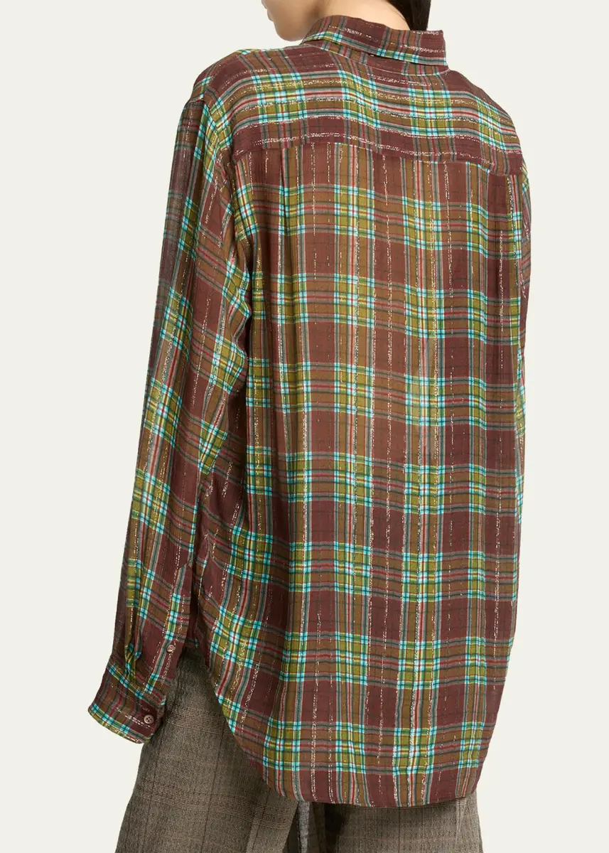 Dries Van Noten Plaid Silk-Blend Button-Front Shirt | Thumbnail 3