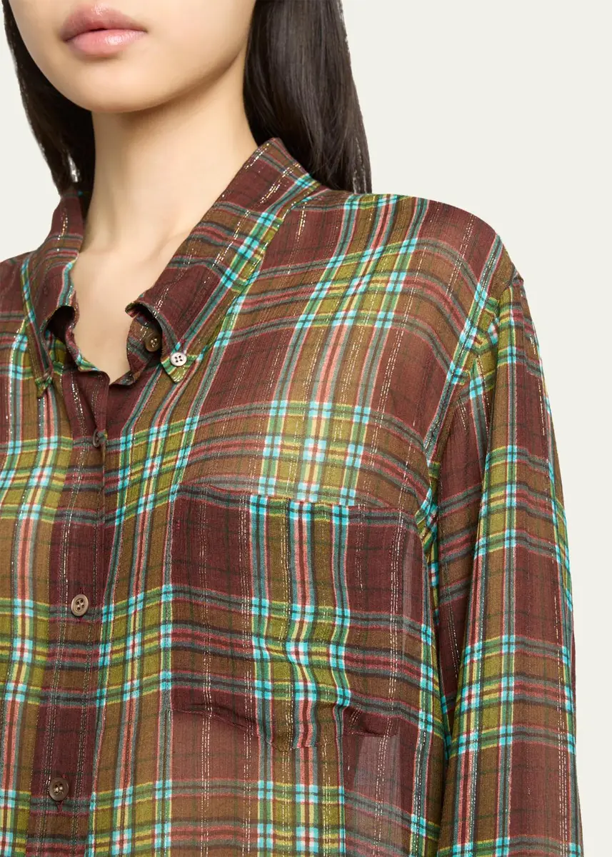 Dries Van Noten Plaid Silk-Blend Button-Front Shirt | Thumbnail 5