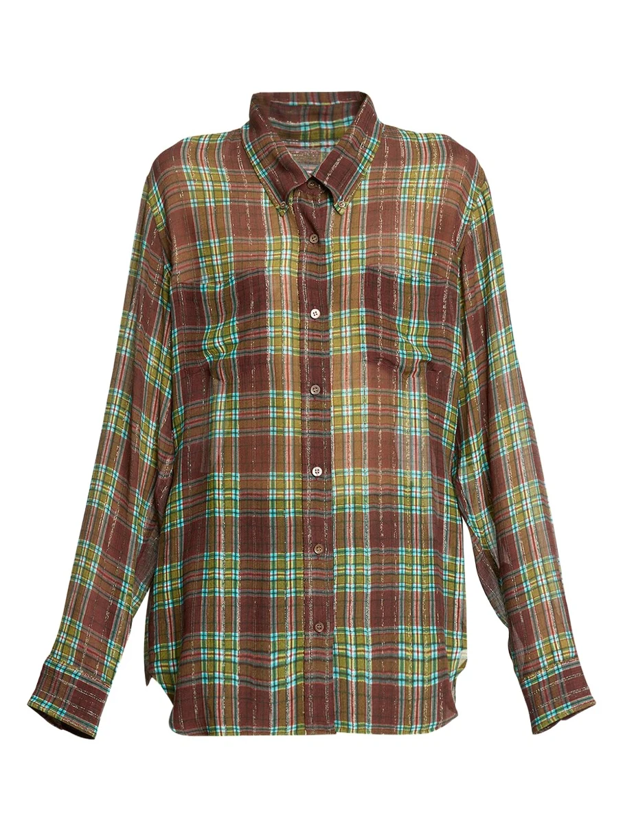 Plaid Silk-Blend Button-Front Shirt Plaid Silk-Blend Button-Front Shirt