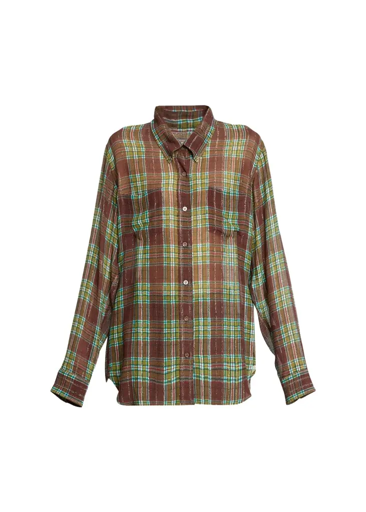 Plaid Silk-Blend Button-Front Shirt Plaid Silk-Blend Button-Front Shirt