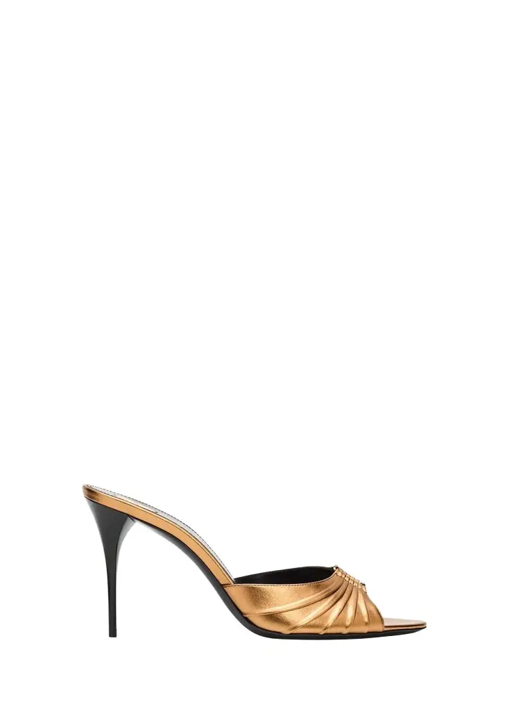 Saint Laurent Babylone Ruched Leather Mule Sandals