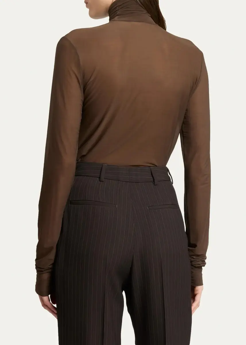 Saint Laurent Turtleneck Sheer Jersey Stretch Long-Sleeve Top | Thumbnail 3 Saint Laurent Turtleneck Sheer Jersey Stretch Long-Sleeve Top | Thumbnail 3