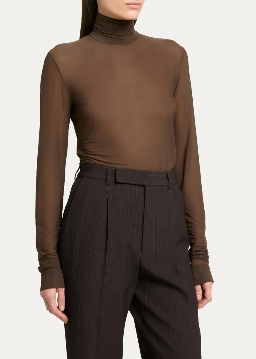 Saint Laurent Turtleneck Sheer Jersey Stretch Long-Sleeve Top | Thumbnail 4 Saint Laurent Turtleneck Sheer Jersey Stretch Long-Sleeve Top | Thumbnail 4