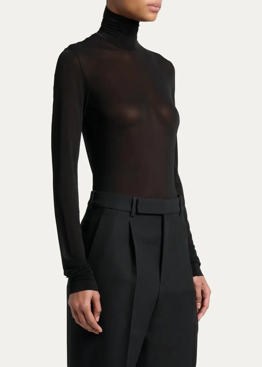 Saint Laurent Turtleneck Sheer Jersey Stretch Long-Sleeve Top | Thumbnail 9 Saint Laurent Turtleneck Sheer Jersey Stretch Long-Sleeve Top | Thumbnail 9