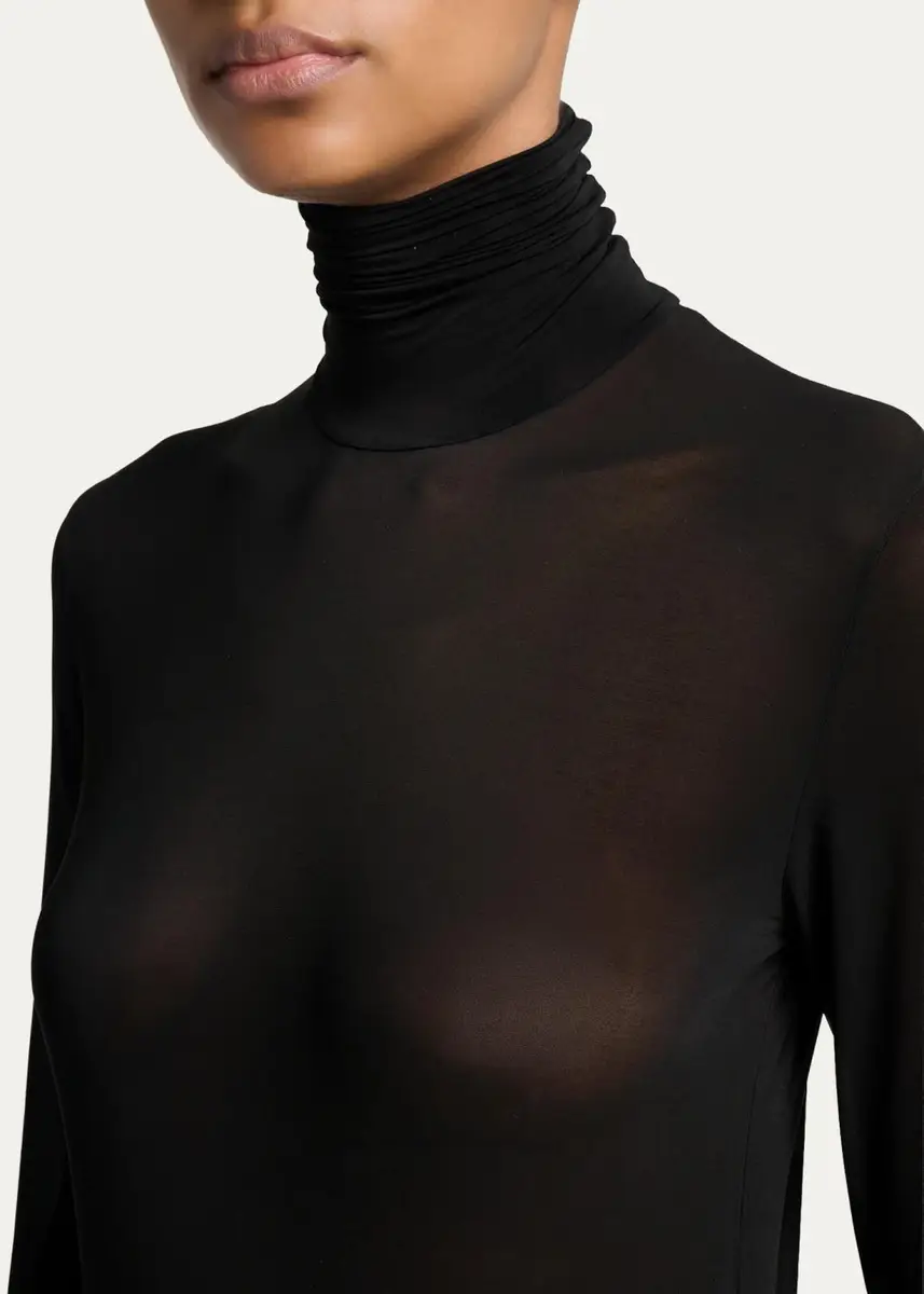 Saint Laurent Turtleneck Sheer Jersey Stretch Long-Sleeve Top | Thumbnail 10 Saint Laurent Turtleneck Sheer Jersey Stretch Long-Sleeve Top | Thumbnail 10