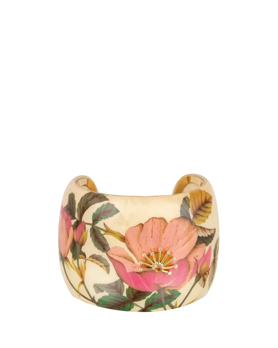 Silvia Furmanovich 18K Pink Rose Marquetry Cuff Bracelet with Diamonds and Citrine | Thumbnail 2