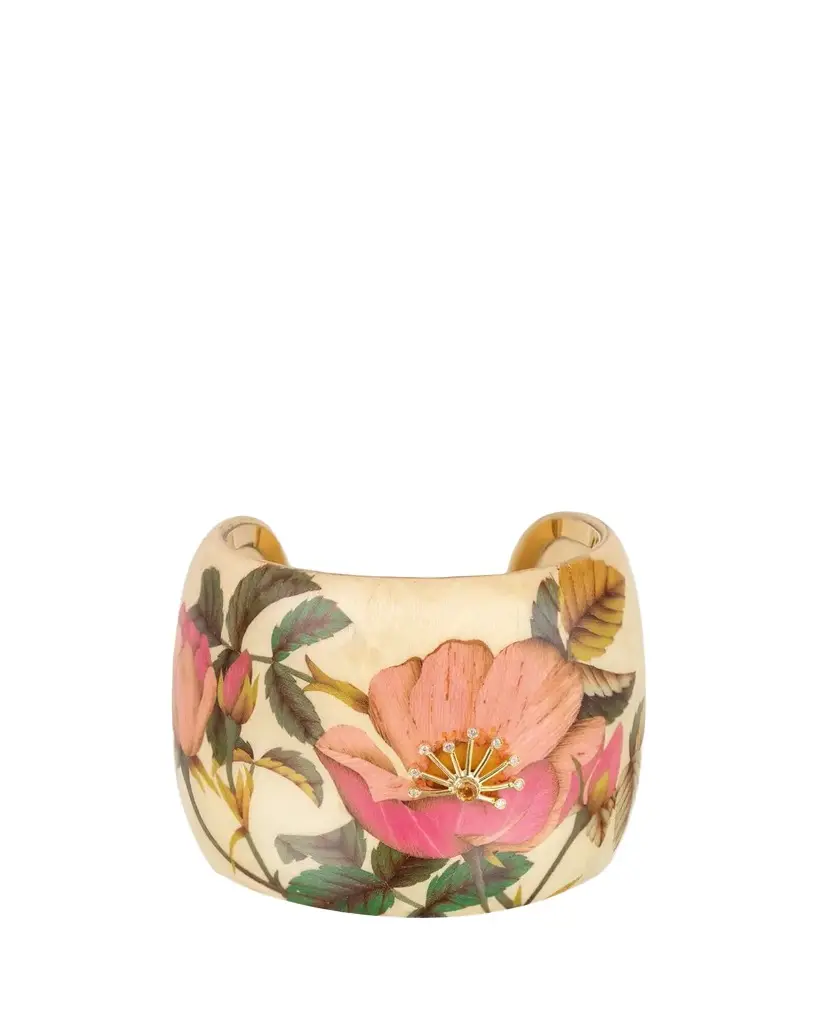Silvia Furmanovich 18K Pink Rose Marquetry Cuff Bracelet with Diamonds and Citrine