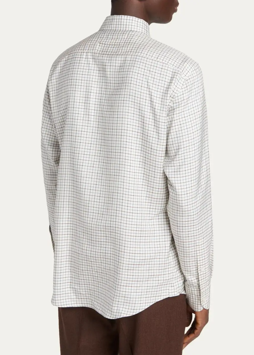 Zegna Men's Silk Grid Check Sport Shirt | Thumbnail 3 Zegna Men's Silk Grid Check Sport Shirt | Thumbnail 3