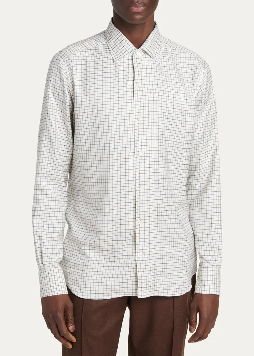 Zegna Men's Silk Grid Check Sport Shirt | Thumbnail 4 Zegna Men's Silk Grid Check Sport Shirt | Thumbnail 4