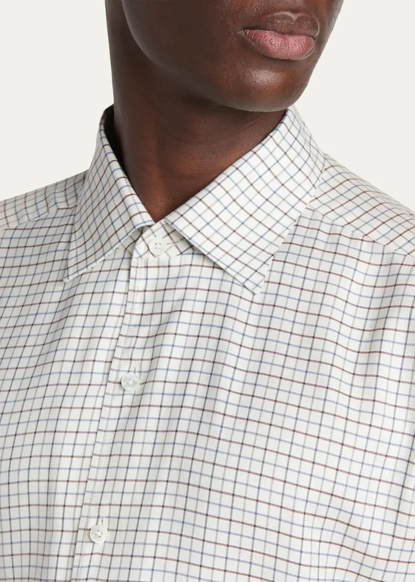 Zegna Men's Silk Grid Check Sport Shirt | Thumbnail 5 Zegna Men's Silk Grid Check Sport Shirt | Thumbnail 5