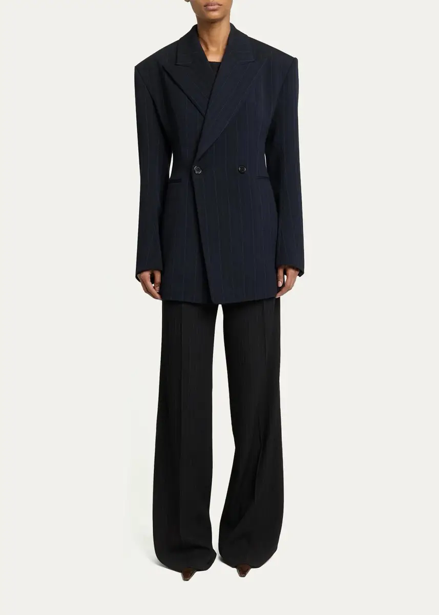 Saint Laurent Chalk Stripe Double-Breasted Wool Blazer Jacket | Thumbnail 2 Saint Laurent Chalk Stripe Double-Breasted Wool Blazer Jacket | Thumbnail 2
