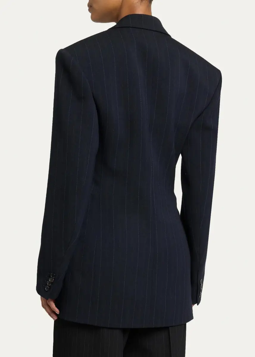 Saint Laurent Chalk Stripe Double-Breasted Wool Blazer Jacket | Thumbnail 3 Saint Laurent Chalk Stripe Double-Breasted Wool Blazer Jacket | Thumbnail 3