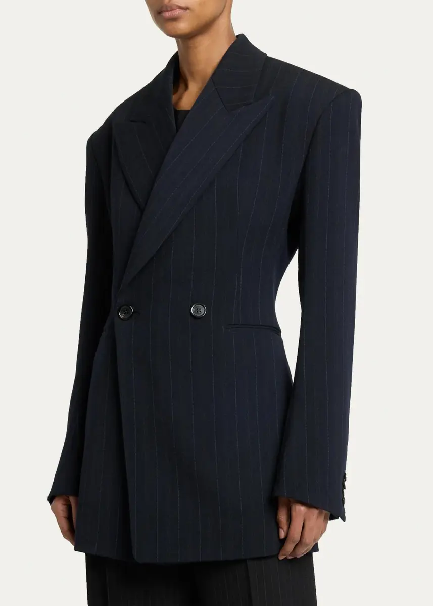 Saint Laurent Chalk Stripe Double-Breasted Wool Blazer Jacket | Thumbnail 4 Saint Laurent Chalk Stripe Double-Breasted Wool Blazer Jacket | Thumbnail 4