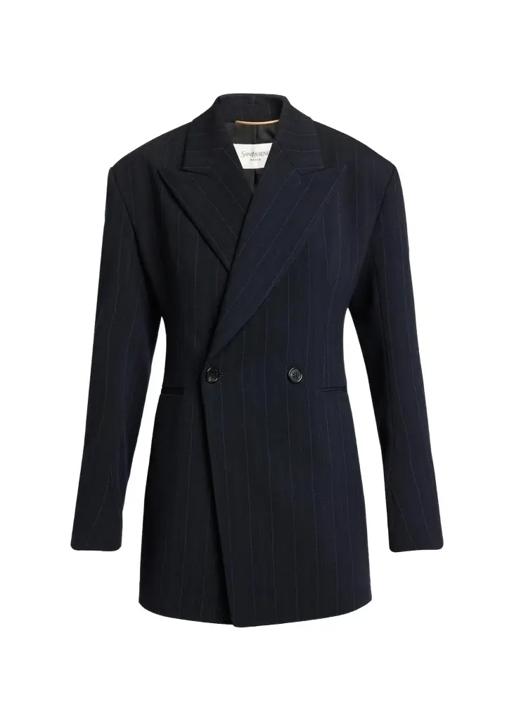 Saint Laurent Chalk Stripe Double-Breasted Wool Blazer Jacket