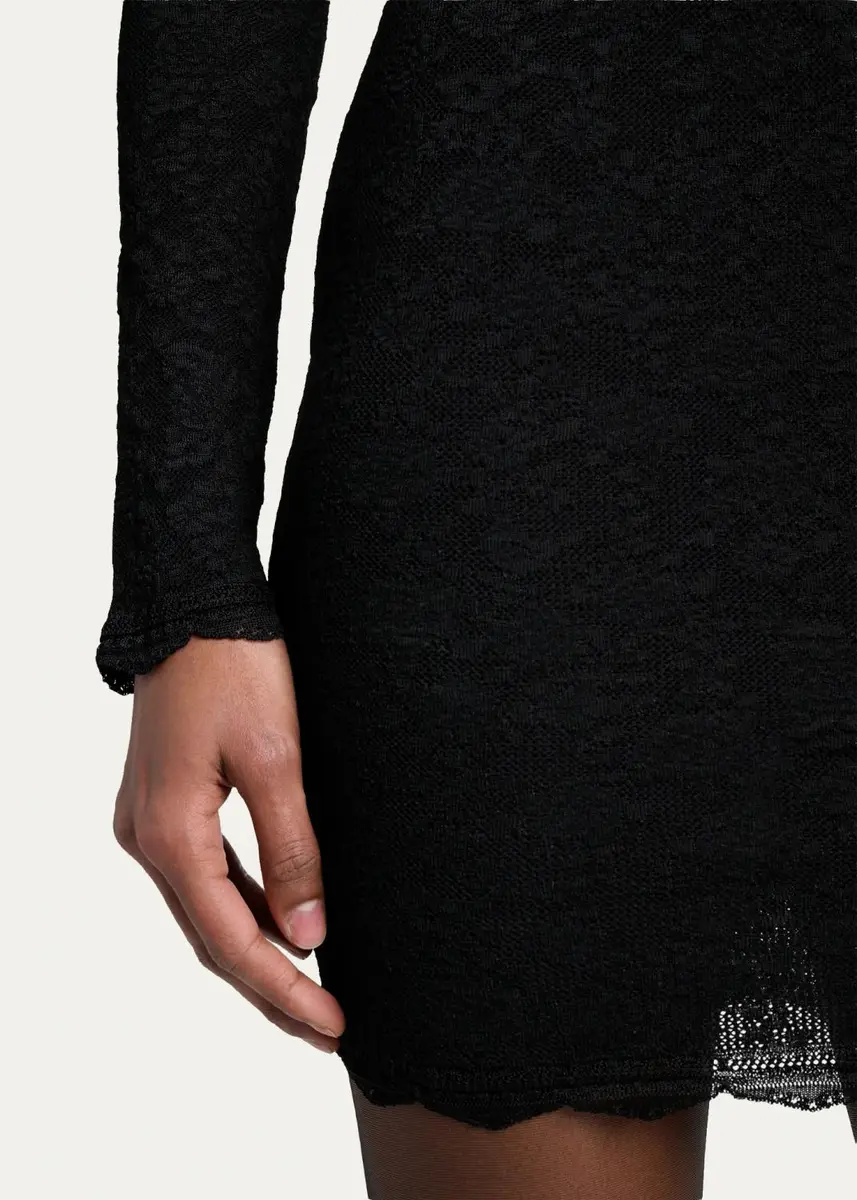 Saint Laurent Floral Lace Knit Long-Sleeve Mini Dress | Thumbnail 5 Saint Laurent Floral Lace Knit Long-Sleeve Mini Dress | Thumbnail 5