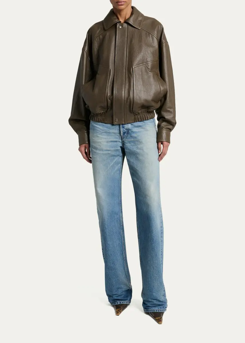 Saint Laurent Grained Lambskin Leather Bomber Jacket | Thumbnail 2 Saint Laurent Grained Lambskin Leather Bomber Jacket | Thumbnail 2