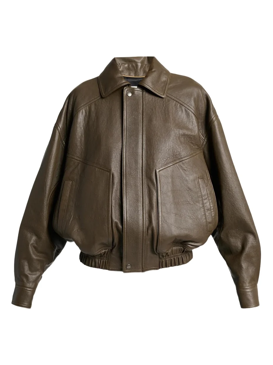 Grained Lambskin Leather Bomber Jacket