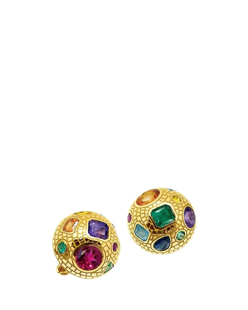 18K Yellow Gold Mosaic Fulco Clip-On Earrings