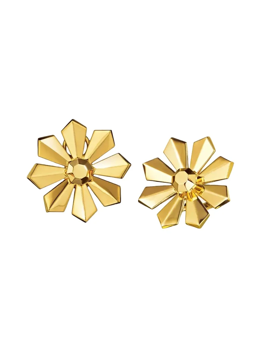 18K Yellow Gold Byzantine Ray Clip-On Earrings