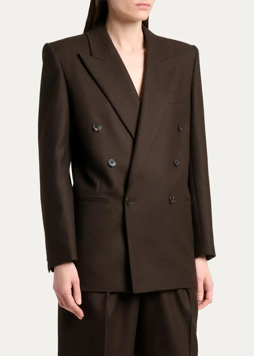 Saint Laurent Brushed Wool-Blend Double-Breasted Blazer Jacket | Thumbnail 4 Saint Laurent Brushed Wool-Blend Double-Breasted Blazer Jacket | Thumbnail 4