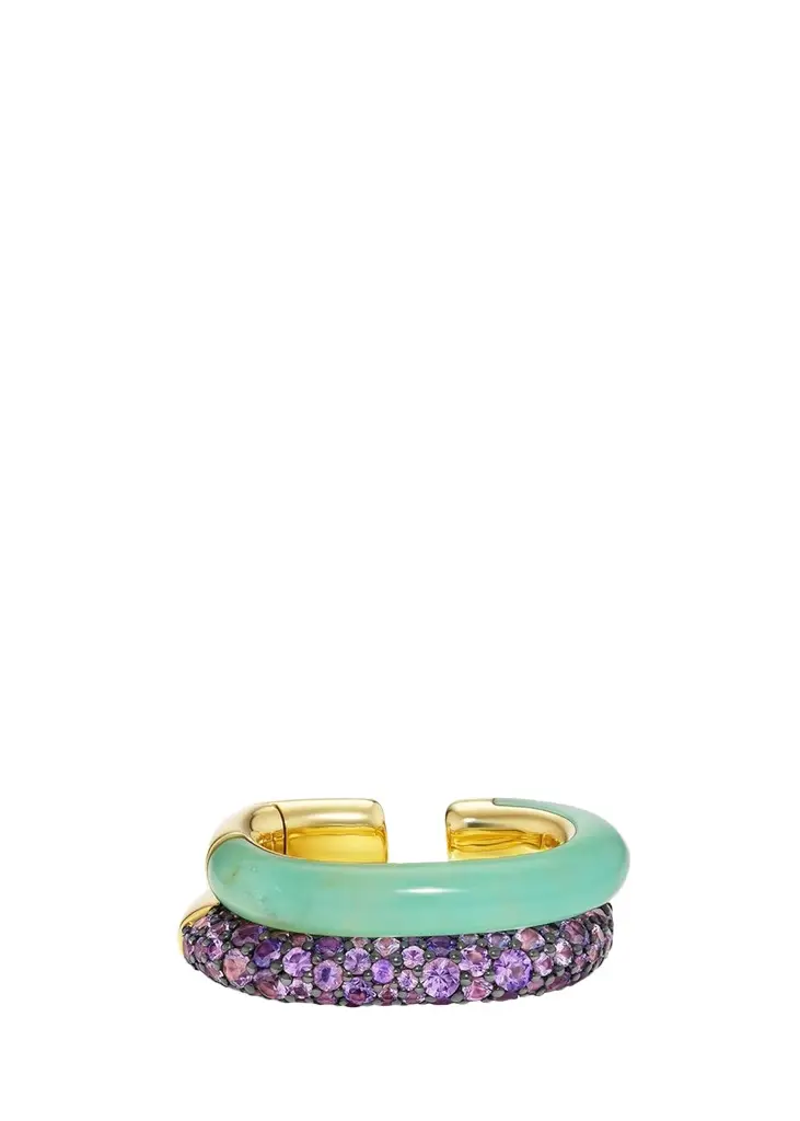 18K Yellow Gold, Sapphire, & Chrysoprase Double-Layered Ear Cuff 18K Yellow Gold, Sapphire, & Chrysoprase Double-Layered Ear Cuff
