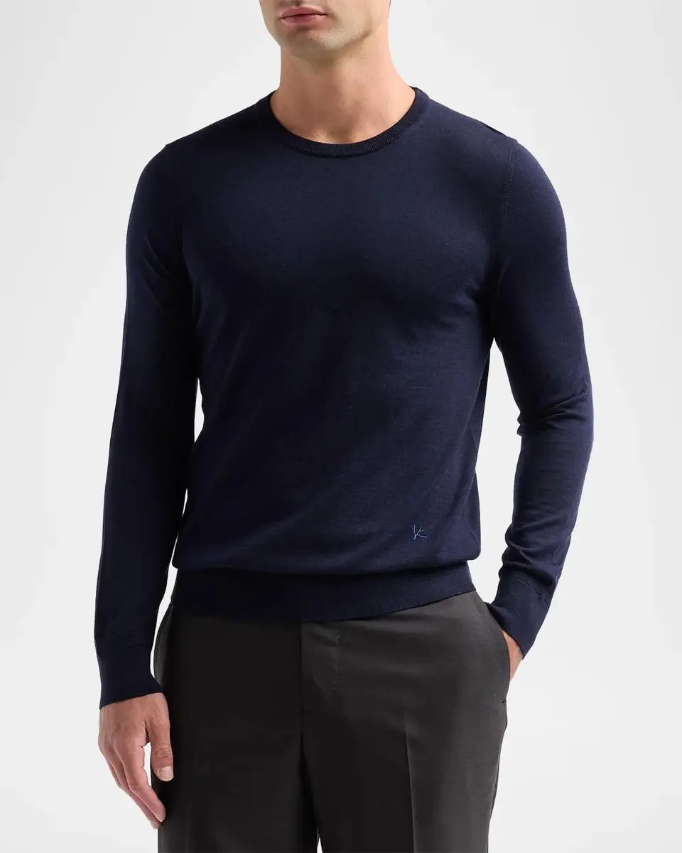 Isaia Men's Filo Corallo Wool Knit Crewneck Sweater | Thumbnail 4