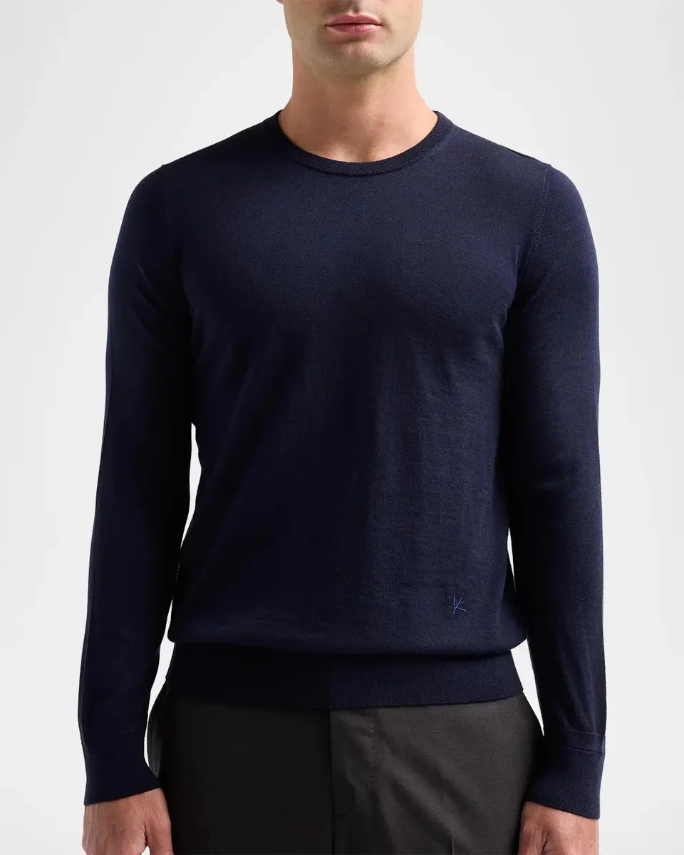 Isaia Men's Filo Corallo Wool Knit Crewneck Sweater | Thumbnail 5