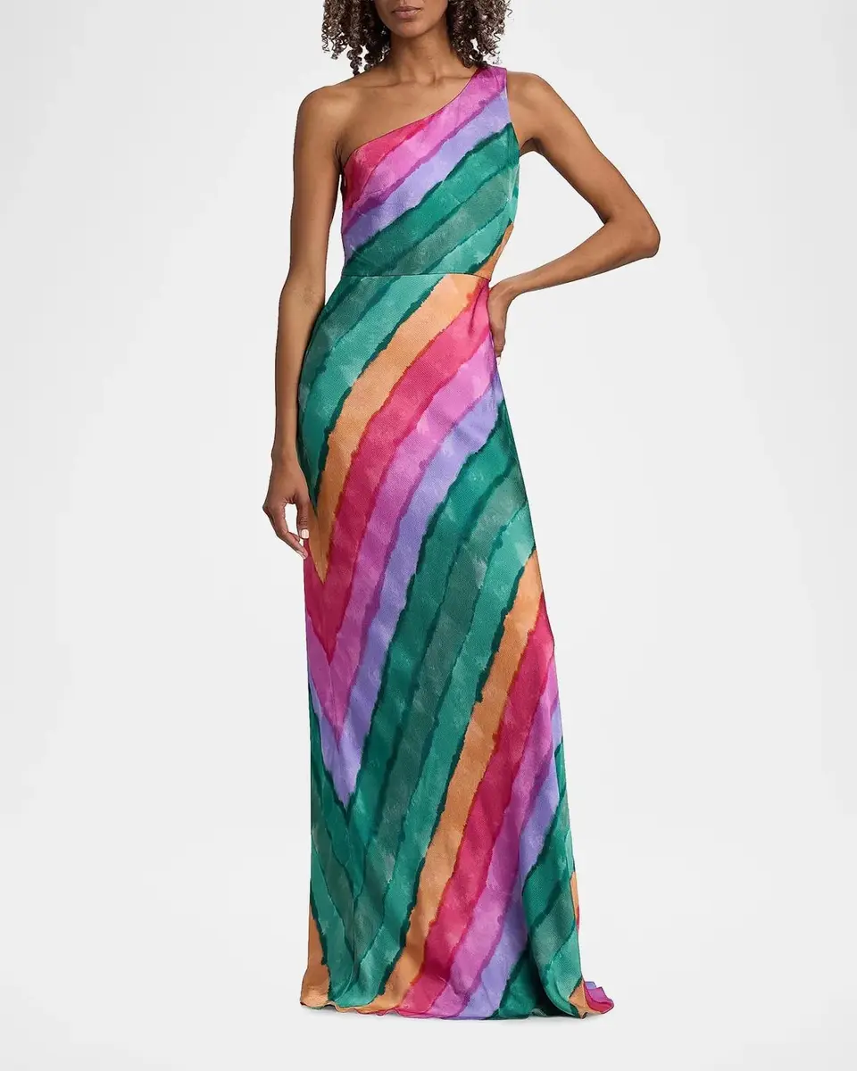 Saloni Justine Floral Silk One-Shoulder Maxi Dress | Thumbnail 2 Saloni Justine Floral Silk One-Shoulder Maxi Dress | Thumbnail 2
