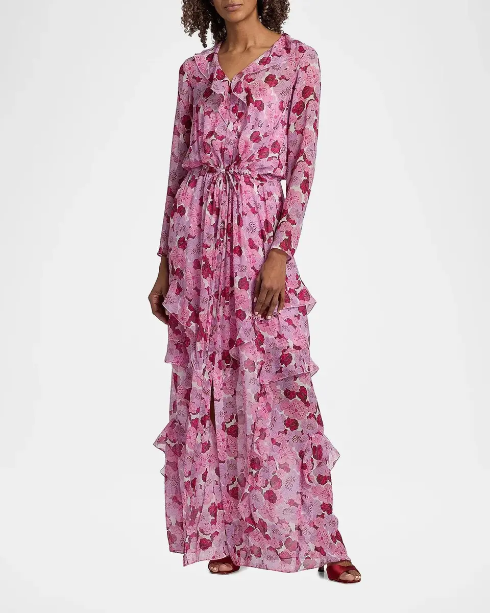 Saloni Izzie Floral Silk-Blend Ruffled Maxi Dress | Thumbnail 2 Saloni Izzie Floral Silk-Blend Ruffled Maxi Dress | Thumbnail 2