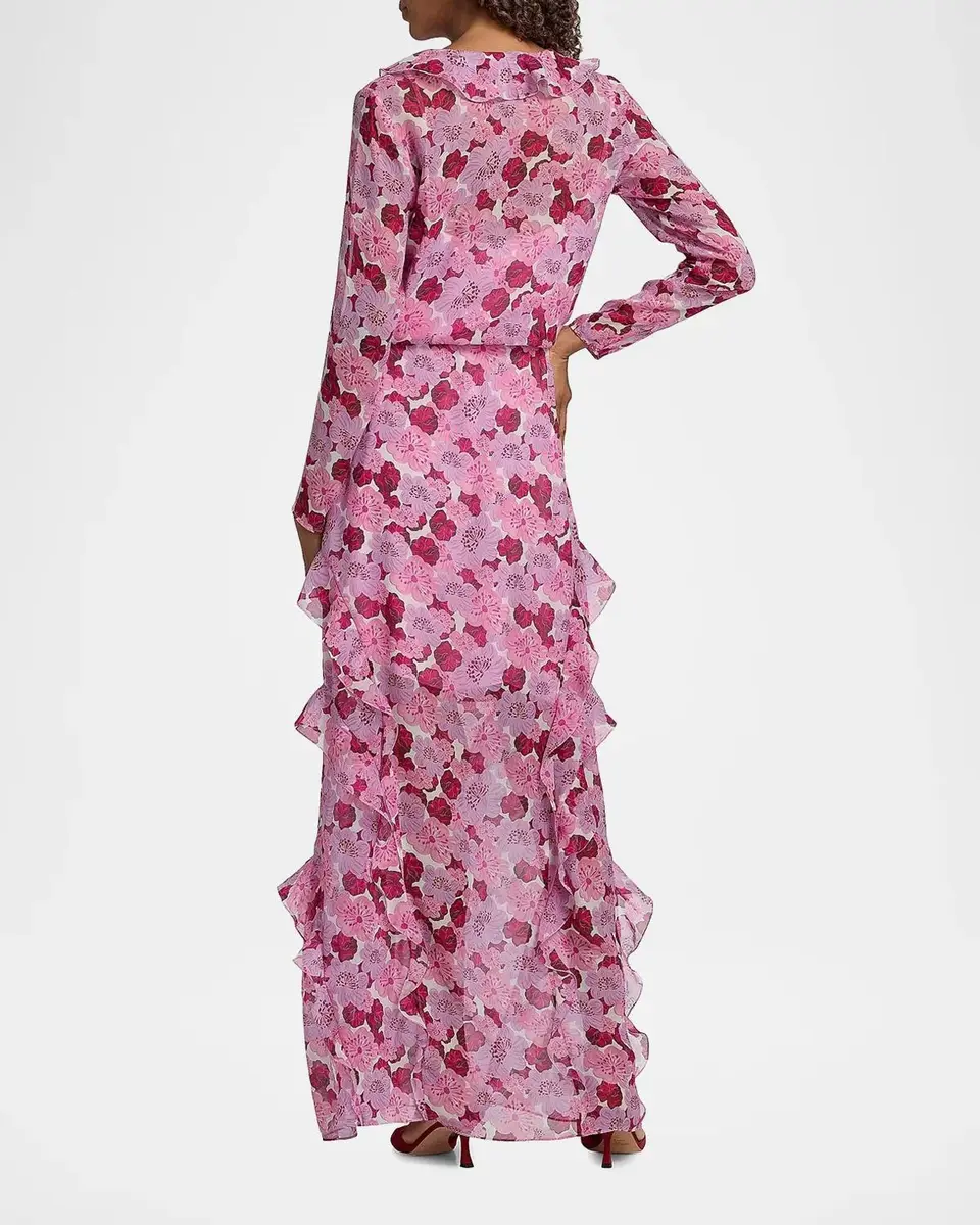 Saloni Izzie Floral Silk-Blend Ruffled Maxi Dress | Thumbnail 3 Saloni Izzie Floral Silk-Blend Ruffled Maxi Dress | Thumbnail 3