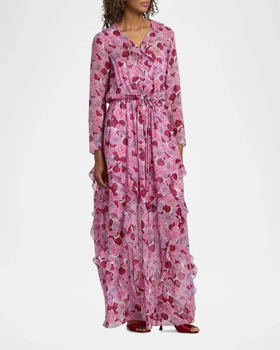 Saloni Izzie Floral Silk-Blend Ruffled Maxi Dress | Thumbnail 4 Saloni Izzie Floral Silk-Blend Ruffled Maxi Dress | Thumbnail 4