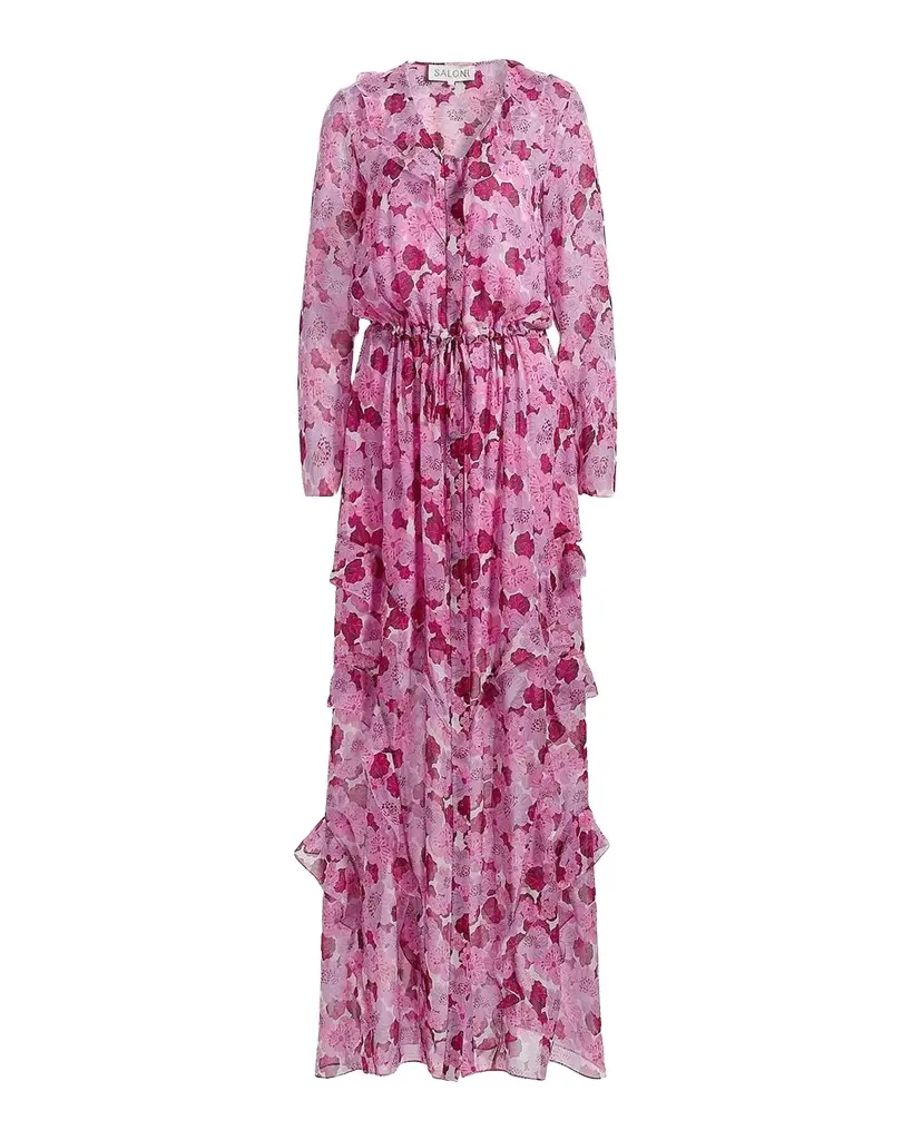 Saloni Izzie Floral Silk-Blend Ruffled Maxi Dress