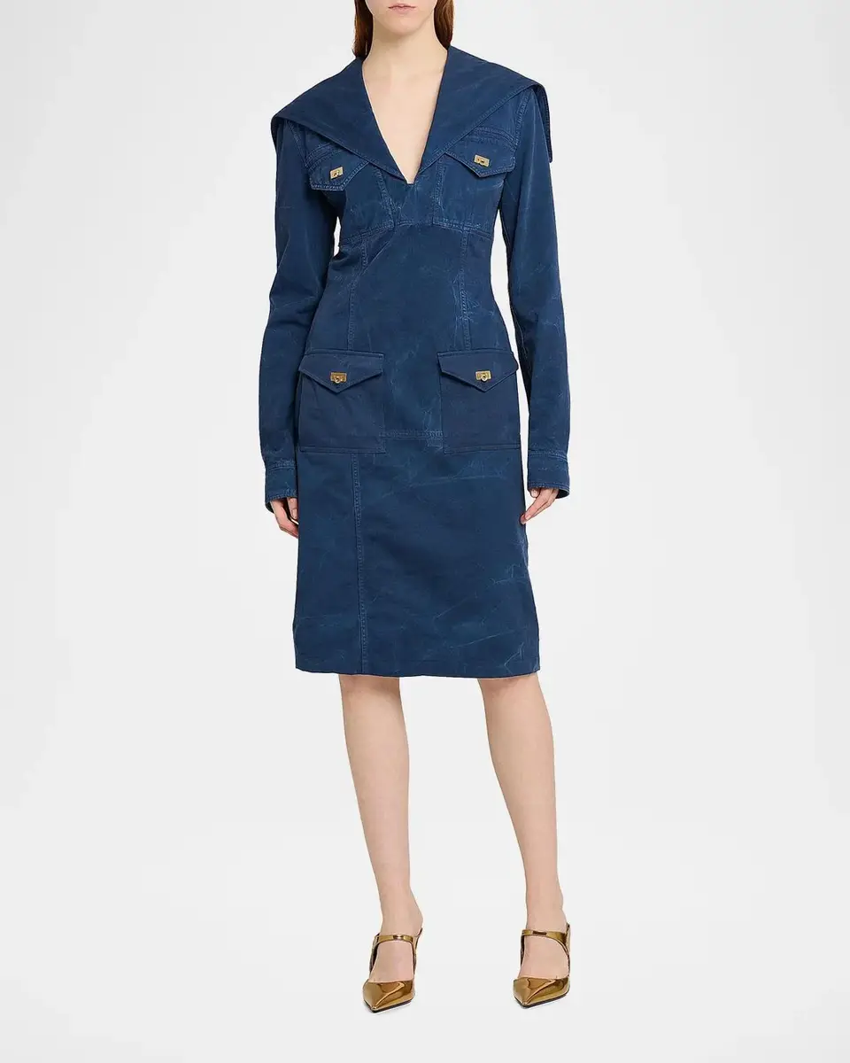 Ferragamo Washed Cotton Gabardine Midi Dress | Thumbnail 4 Ferragamo Washed Cotton Gabardine Midi Dress | Thumbnail 4