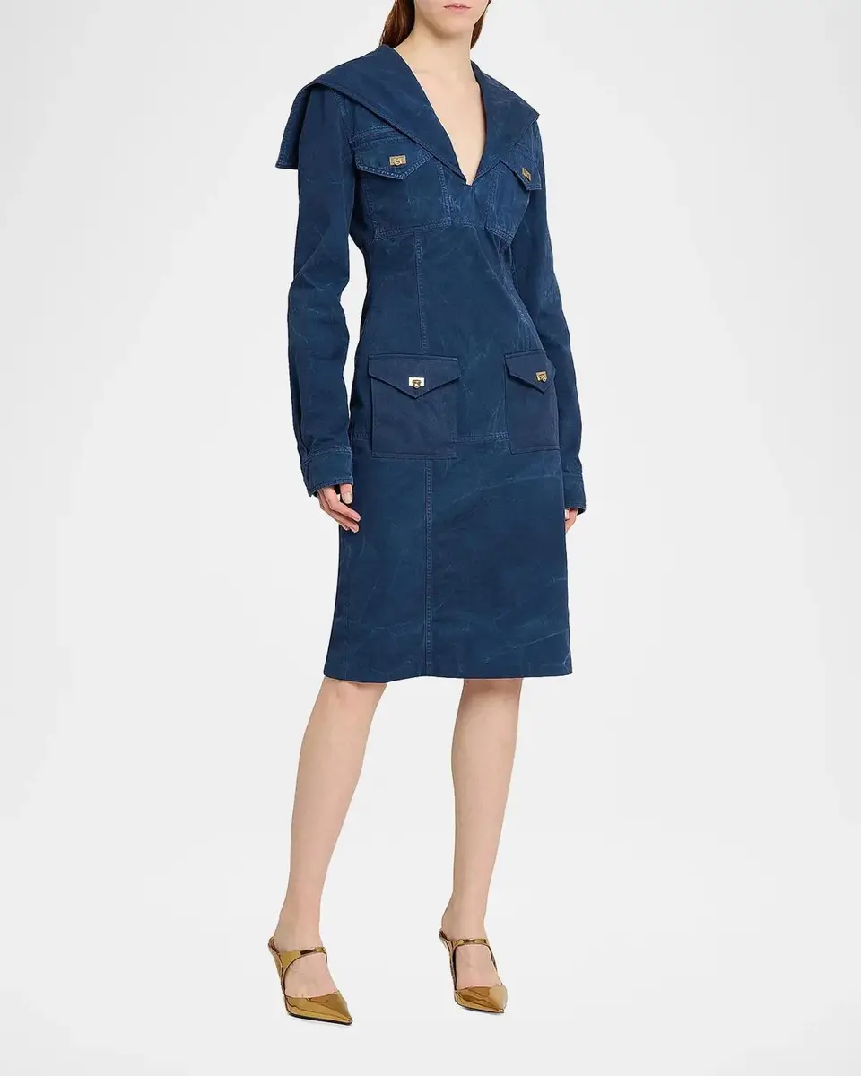 Ferragamo Washed Cotton Gabardine Midi Dress | Thumbnail 6 Ferragamo Washed Cotton Gabardine Midi Dress | Thumbnail 6